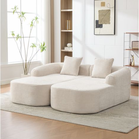 Sofá modular de chenilla beige, con chaise longue, asiento acolchado, montado, para salón y descanso (1/5)