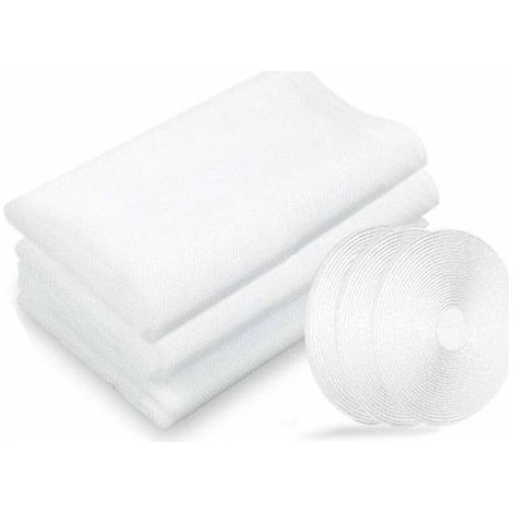 Zanzariere per finestre, confezione da 3 pezzi 130 cm x 150 cm. Protezione dagli insetti per finestre, con 3 rotoli di nastro adesivo, colore bianco.