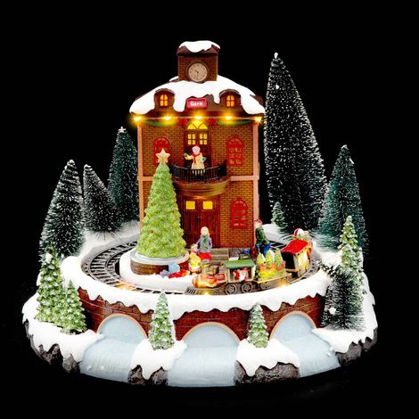 Stazione del villaggio di natale e treno musicale 18 led + trasformatore - Feeric lights & christmas
