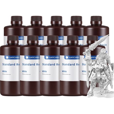 Resina per stampa 3D, polimerizzazione UV, compatibile con stampanti LCD, 10 kg, bianca. (1/2)