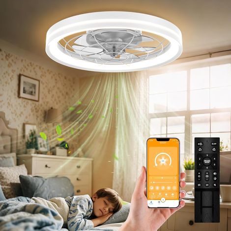 48cm Ventilateur de Plafond Silencieux avec Lumiere et Telecommande, Moderne Rond Ventilateurs de Plafond (1/5)