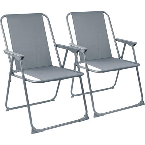 Lot de 2 chaises de camping pliantes en métal gris, adultes, plage et pique-nique (1/5)