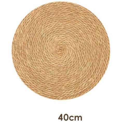QORVA-Tapis extérieur rond 40 cm en jute – Résistant aux intempéries et aux UV – Aesthétique naturelle pour terrasse et jardin