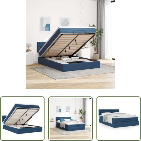 vidaXL Stauraum - Ottoman-Bett mit Matratze Blau 140x200 cm Stoff (1/5)