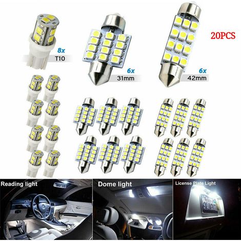 Ortviai Lot de 20 ampoules LED pour intérieur auto – T10, plafonnier, coffre, plaque d’immatriculation, économie d’énergie