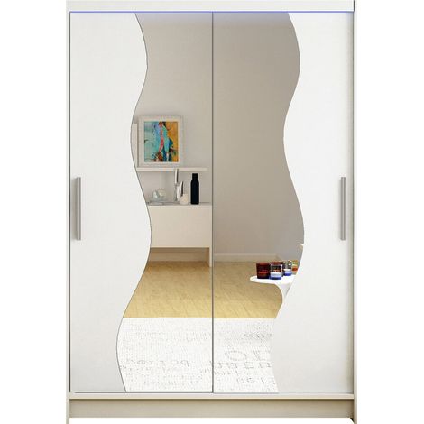 Armario Closico 139, Blanco, 200x120x58cm, Puertas de armario: Correderas, Número de estantes: 5, LED