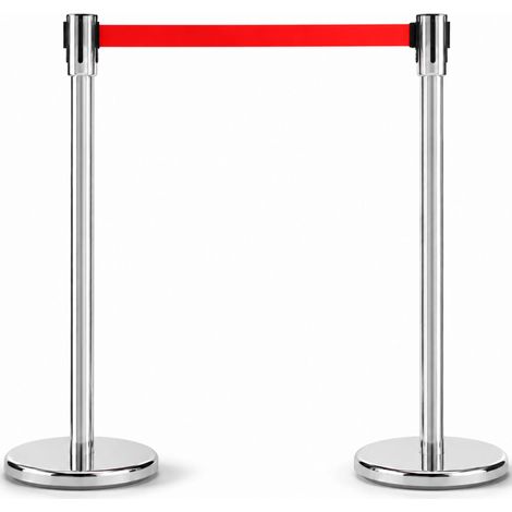 AREBOS 2x Postes Separadores con Cinta Retráctil Extensible Poste Separador