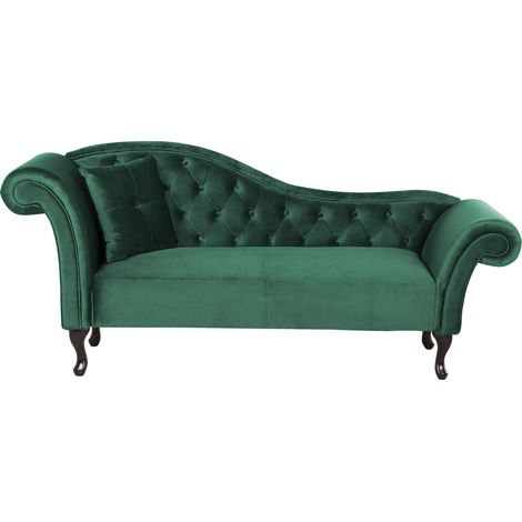 Chaise longue tapizado en terciopelo verde oscuro acolchado capitoné versión izquierda con cojín Lattes