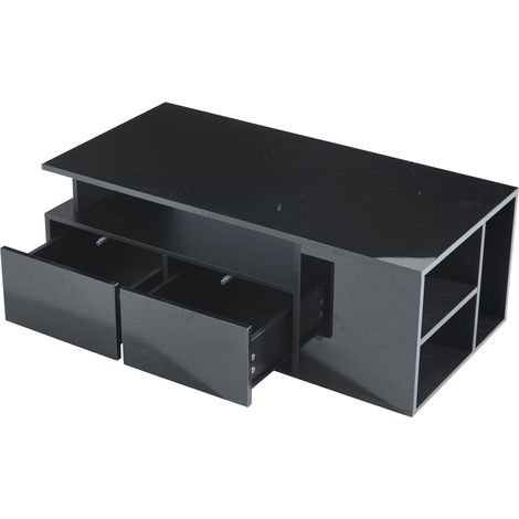 ELVMI Couchtisch mit 2 Schubladen, offenem Fach und LED, seitlichem Stauraum, aus Spanplatte, Schwarz (1/5)