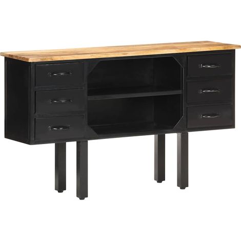 Sideboard 110x30x65 cm Raues Mango-Massivholz und Stahl