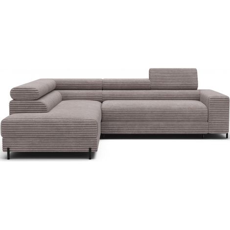Sofá de esquina COLESIA convertible de 5 plazas en terciopelo gris acanalado – izquierda – 274x200cm (1/5)
