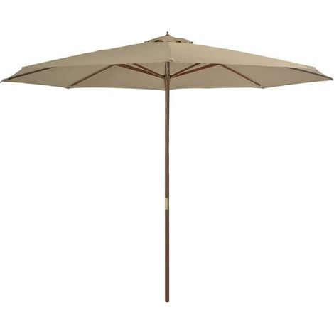Parasol d'extérieur, mât en bois, 350 cm, gris-brun (1/5)