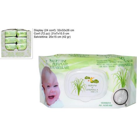 Salviettine Detergenti Citronella Confezione 72 Pezzi