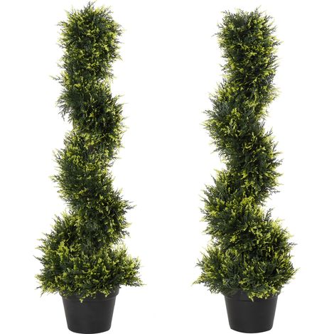 Set da 2 alberi di cedro artificiale a spirale 90 cm in plastica con vaso nero (1/5)