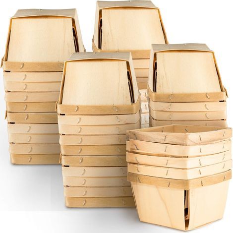 Holz-Beerenkorb (10 Stück) – zum Obstpflücken – Kunstobjekte – Bastel- und Dekorationsobjekte, 10 cm quadratische, belüftete Obstschale aus Holz (1/5)