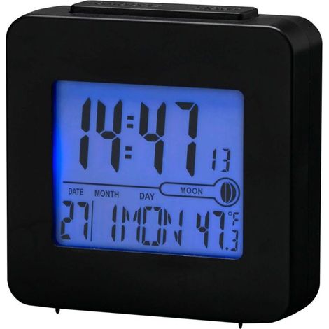 Sveglia Digitale Denver REC-34BLACK. Termometro per interni. Orologio controllato dal segnale de Radio DCF77. Retroilluminazione a LED Blu, nero.