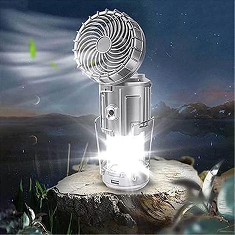 Lanterne De Camping à Led Extérieure Portable 6 En 1 Avec Ventilateur, Lampe De Ventilateur électrique De Levage Et D'étirement Solaire Extérieur, Conception Solaire-fonction (Argent, L)-Fei Yu (1/3)
