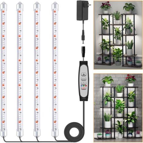 4 Barras de Luz para Cultivo de Plantas, Lámpara de Luz Solar de Espectro Completo con Temporizador 6/12/18H, 5 Niveles Regulables para Suculentas, Estante para Plantas, Bajo Armario (1/5)
