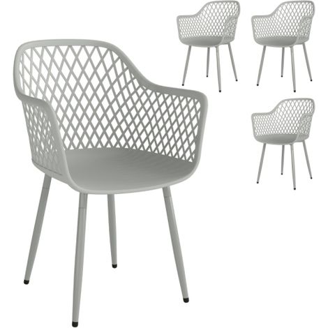 Juego de 4 sillas de jardín, de plástico resistente a los rayos UV, con reposabrazos y respaldo, 56 x 51 x 84 cm, color gris, disponibles en tienda. (1/5)