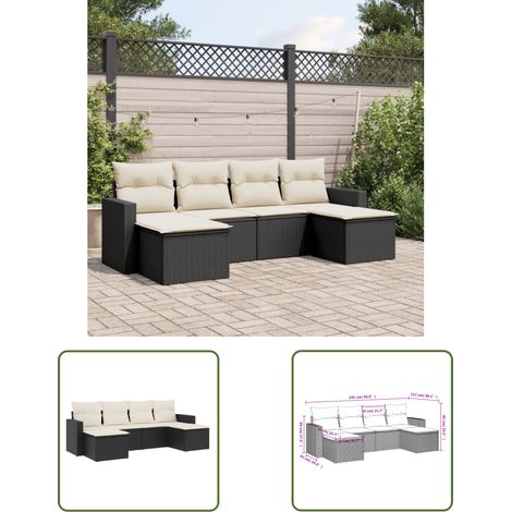 The Living Store 6-tlg. Garten-Sofagarnitur mit Kissen Schwarz Poly Rattan - Gartensofas - Outdoor Möbel - Gartenmöbelset - Lounge Set - Rattan Sofa