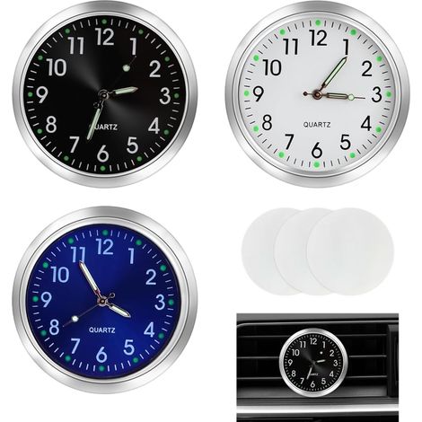Juego de 3 relojes para salpicadero de coche, relojes de cuarzo para coche, reloj de ventilación con manecillas luminosas, caja de aleación, con cinta adhesiva de doble cara, compatible con coches, mo