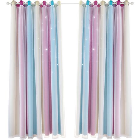 Rideaux occultants double couche à motif étoiles ajourées dégradé simple (2 pièces) pour chambre et salon. (1/2)