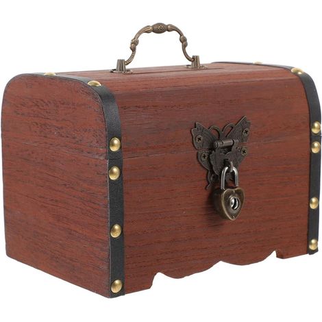 Boîte à Bijoux Rétro en Bois avec Serrure, Coffre de Rangement (1/5)