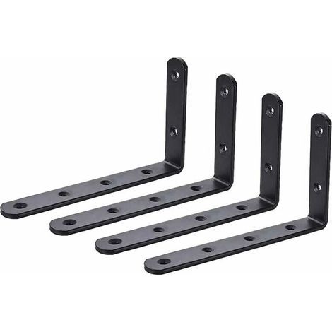 Équerres de Fixation, 4pcs Supports Angulaires Équerre Support Garage Mural en Acier Inoxydable Étagère, Equerre Murale Noir en Forme de L, DIY Industriel pour Meubles Décoration Connexion avec Vis (1/5)