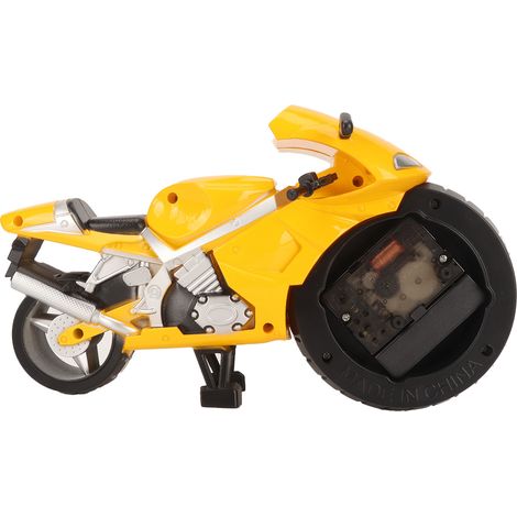 Réveil de moto vintage jaune, sans fil à pile, chronométrage précis, design élégant pour bureau et bar, horloge rétro exquise. (1/5)