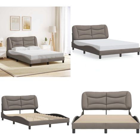 Cadre de lit sans matelas taupe 140x190 cm tissu - Lit Plateforme - Tête De Lit Intégrée - Cadre Lit Taupe - Literie Design - Meuble Chambre À Coucher - Home & Living (1/5)