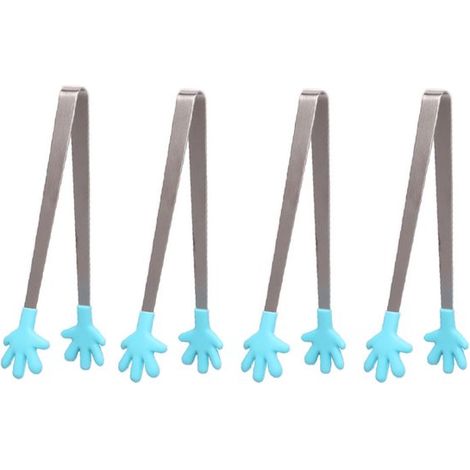 Set di 4 mini pinze da catering, piccole clip in silicone, pinze da catering in silicone a forma di palmo, manici in acciaio inossidabile, utili in cucina, antiscivolo per uova (1/5)