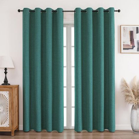 2er-Set Vorhänge, Ösen, Leinen, Verdunkelung, Waldgrün, 229 x 167 cm, Wärmedämmung, Wohnzimmer, Schlafzimmer (1/5)