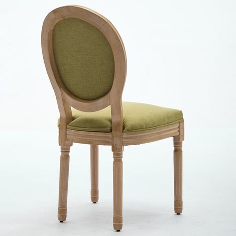Chaise de salle à manger en bois massif style français, dossier en rotin et lin, paire de 2, vert olive, tableau ancien, DE1845OL (1/5)