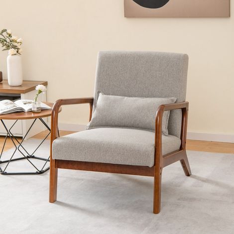 Chaise d'Appoint Moderne en Bois de Caoutchouc Coussin Lombaire Gris CWXT2493 DESIGN IN (1/3)