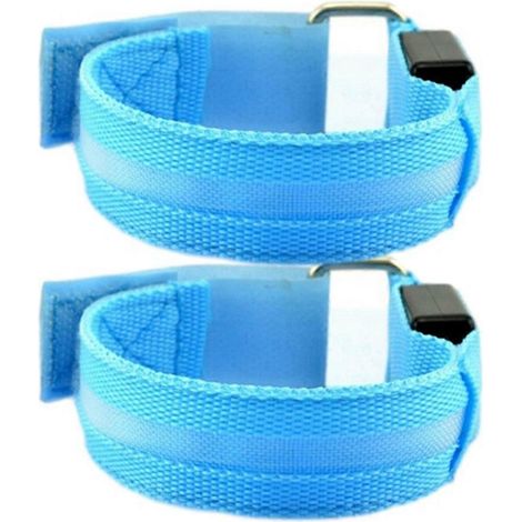 Lot de 2 bracelets de sécurité LED bleus pour la course nocturnele sport en extérieur et les activités de plein air. Rechargeables par USB. (1/5)