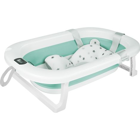 Baby Badewanne Faltbar mit Thermometer und Kissen Babybadewanne 80 cm Grün (1/5)