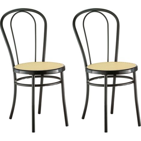 Lot de 2 chaises BISTRO Salle à Manger en Métal Café Restaurant Hotel THONET Noir (RAL-9005) Assise Effet Cannage