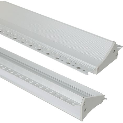 Perfil Aluminio Empotrable para Escayola / Pladur para Tira LED hasta 20mm con Tapa Continua Aluminio 2 m Blanco traslúcido