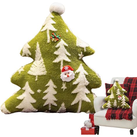 Coussin décoratif de Noël en peluche douce, 50 cm, motif sapin, pour les fêtes de fin d'année. Style bohème et chaleureux, idéal pour décorer (1/5)