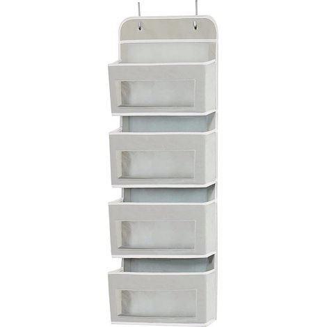 Wandorganizer mit 4 erweiterten Fächern, 96 x 33 x 11 cm, waschbares Vliesgewebe, Grau, Elfenbein, Schwarz, Braun, mit 2 Haken (1/5)