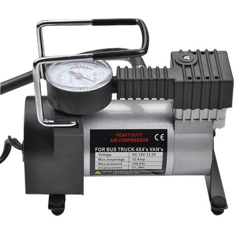 Compresseur air portable 12 V CC manomètre, câble long. Gonfle pneus voiture, moto, vélo, ballons, pratique pour urgence route. (1/5)