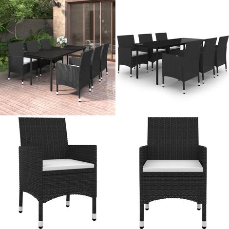 Ensemble à manger de jardin coussins 7 pcs Résine tressée Verre - Table de jardin - Chaises de jardin (1/5)