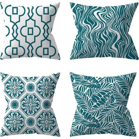 Lot de 4 Housses de Coussin d'extérieur, Plante Verte,Coussins Décoratifs pour Jardin (45 x 45 cm, Turquoise) (1/4)