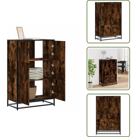 Buffet haut chêne fumé 68x35x106,5 cm bois d'ingénierie métal - Buffet Haut - Buffets Hauts - Armoire Latérale - Armoire Haute (1/5)