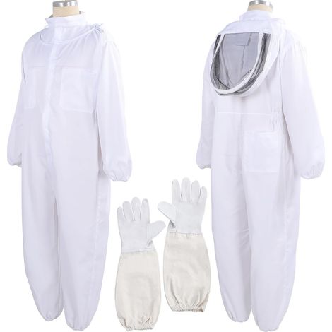 Costume apiculteur femme/homme, gants+voile aéré, pro/débutant (L)