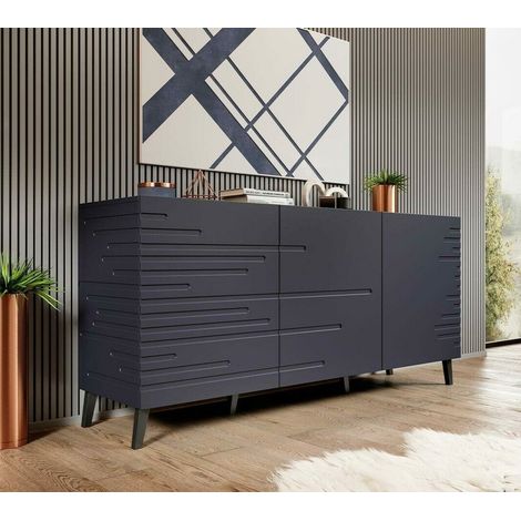 Commode de rangement Meuble universel Bleu marine 155x72x40cm NOVAK sur pieds (1/5)