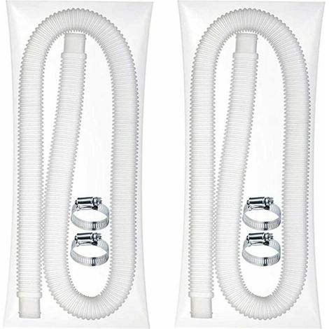 Tubo flessibile universale per piscina - Tubo di ricambio per piscina fuori terra - 2 tubi morbidi per pompa filtro con 4 morsetti metallici (diametro: 32 mm, lunghezza: 1,5 m) (2 pezzi)