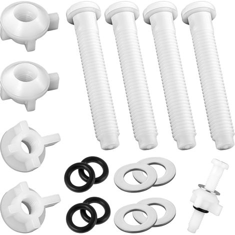 4 Pack Replacement Fabric Toilet Seat Screws with Nuts and Washers, Top Mount Toilet Seat Fixings (White) (1/5)