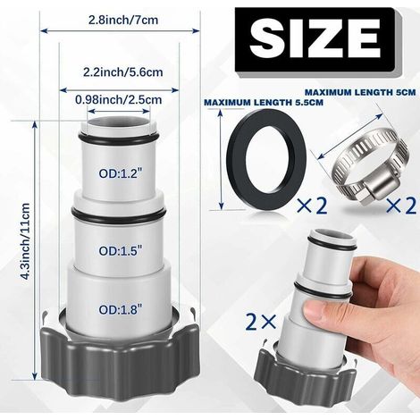 2 Adaptateurs Tuyau Piscine Ø 32 et 38 mm, Raccord pour Pompe Piscine Intex