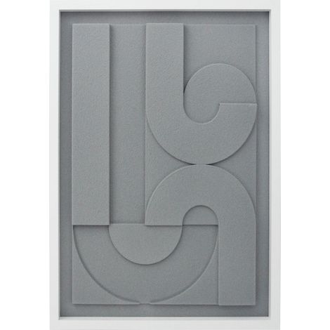 Tableau texturisé abstrait gris 70x50cm – Cadre blanc en MDF – Prêt à accrocher avec vis et chevilles fournies